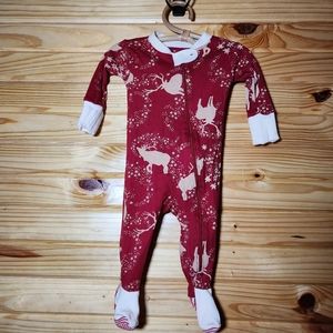 Burt's Bees PJ | Organic Footed Zipper Pajama Christmas Starry Reindeer 0-3m